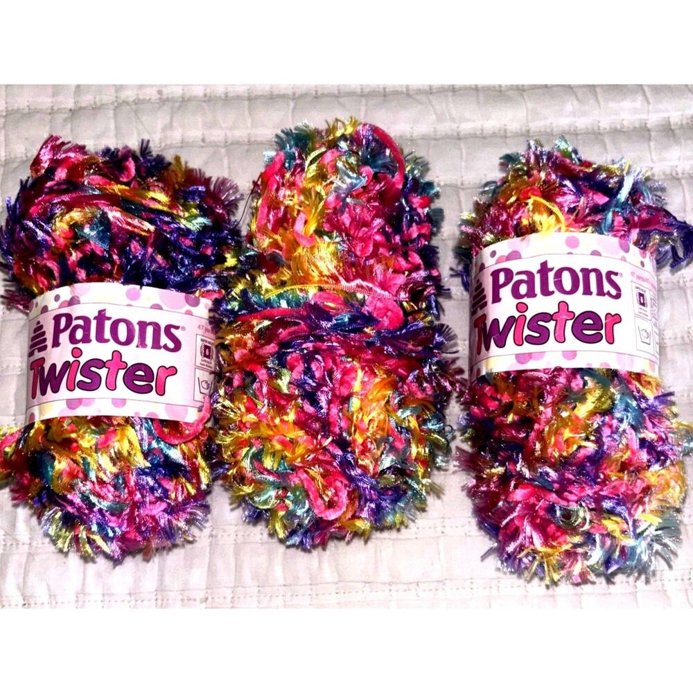 Patons Twister Polyester & Acrylic Yarn Lot of 3 Skeins Fruit Loops